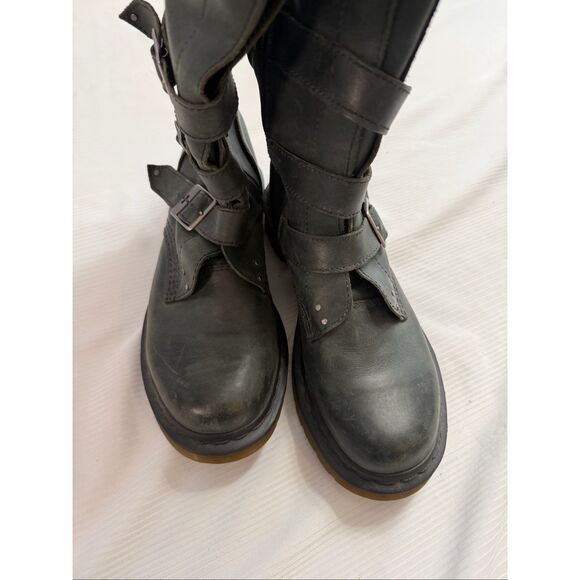 Dr Doc Martens Phina Leather Combat Moto Boots Size 8 Walking Dead Goth Raver - Picture 5 of 13